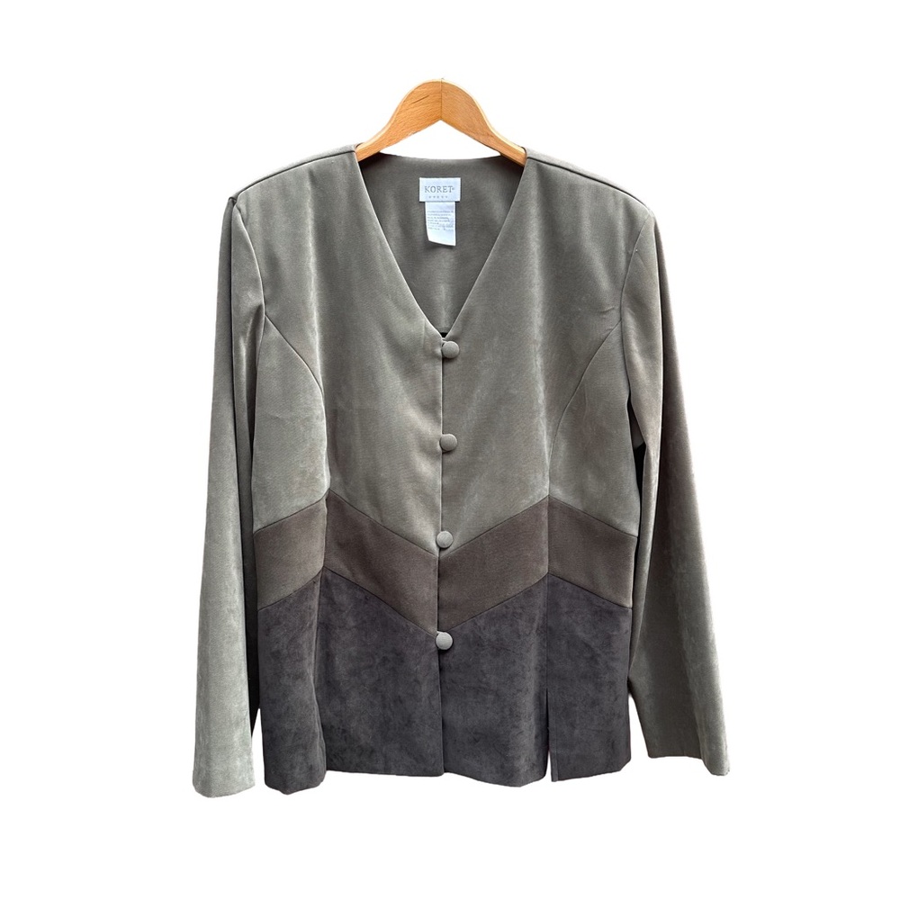 Vintage Koret Dress Jacket Olive Green Loden Chevron Colorblock Plus Size 16